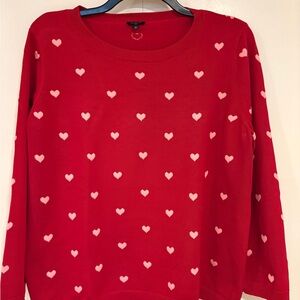 Talbots Vibrant Red Sweater with Pink Hearts NWOT